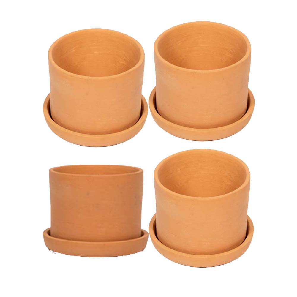 Terracotta Cylindrical Charm Garden Set of 4 - 5 inch, 6 inch, 7 inch, 8 inch Planters