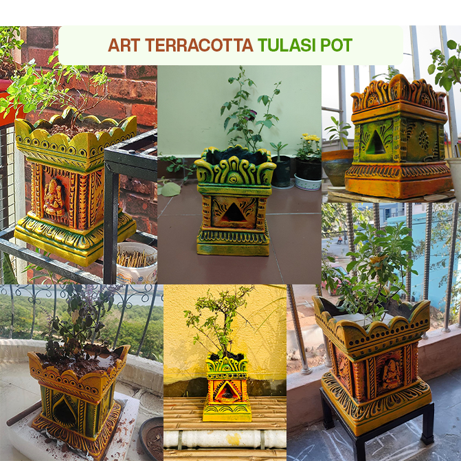 Earthen Brindavan Tulsi Pot Multi Color (B * H - 6 * 8 inch)