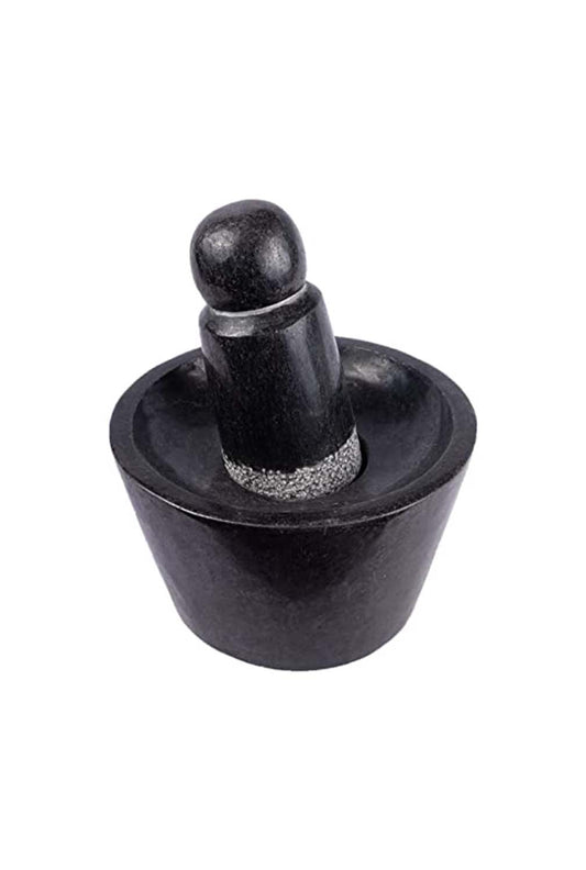 Black Stone Polished Attukal / mortar & pestle (B * H - 10 * 6 inch)