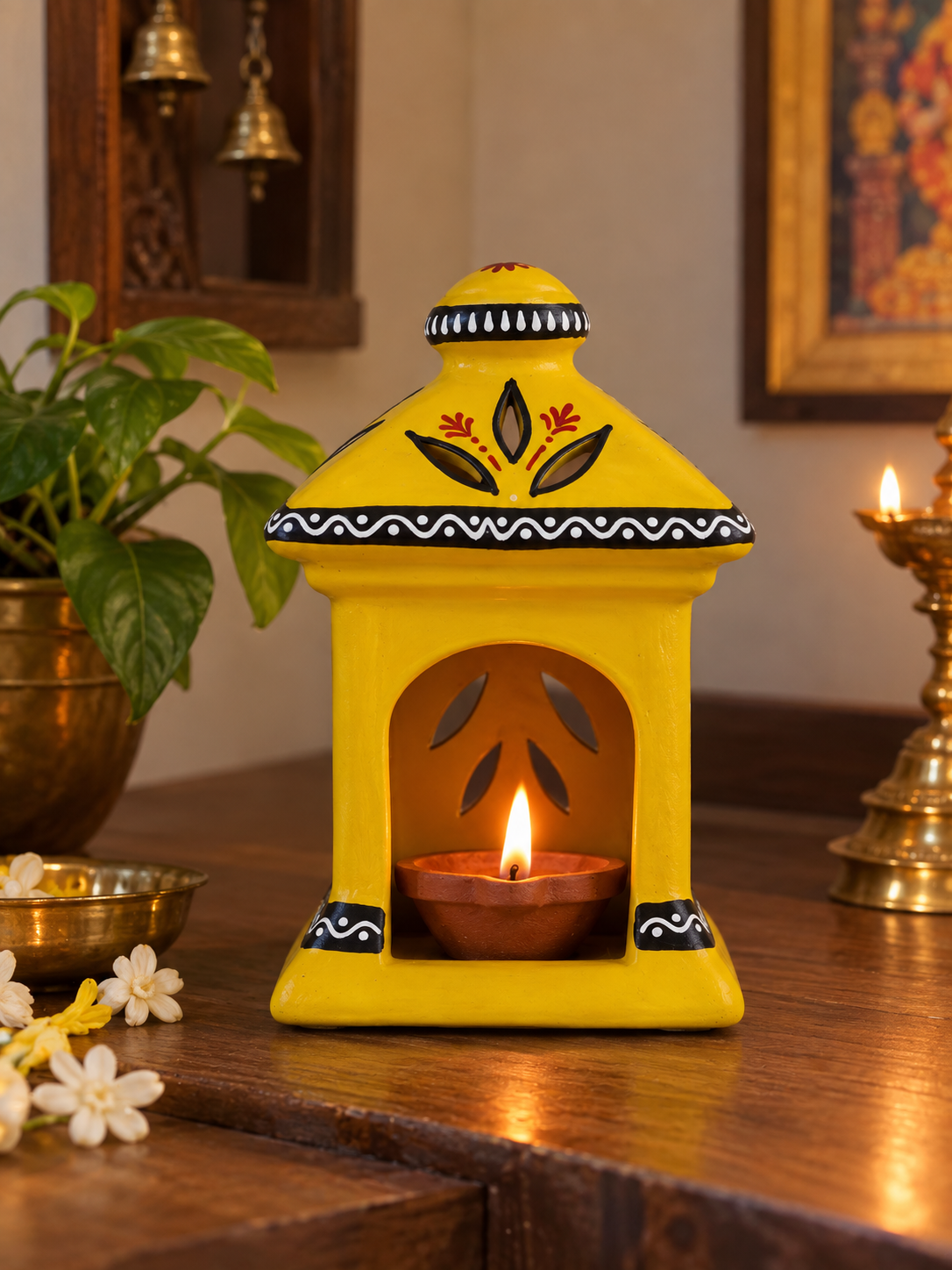 Terracotta Diya for Puja and Festivals  | Handmade Terracotta Oil Lamp - Yellow Color