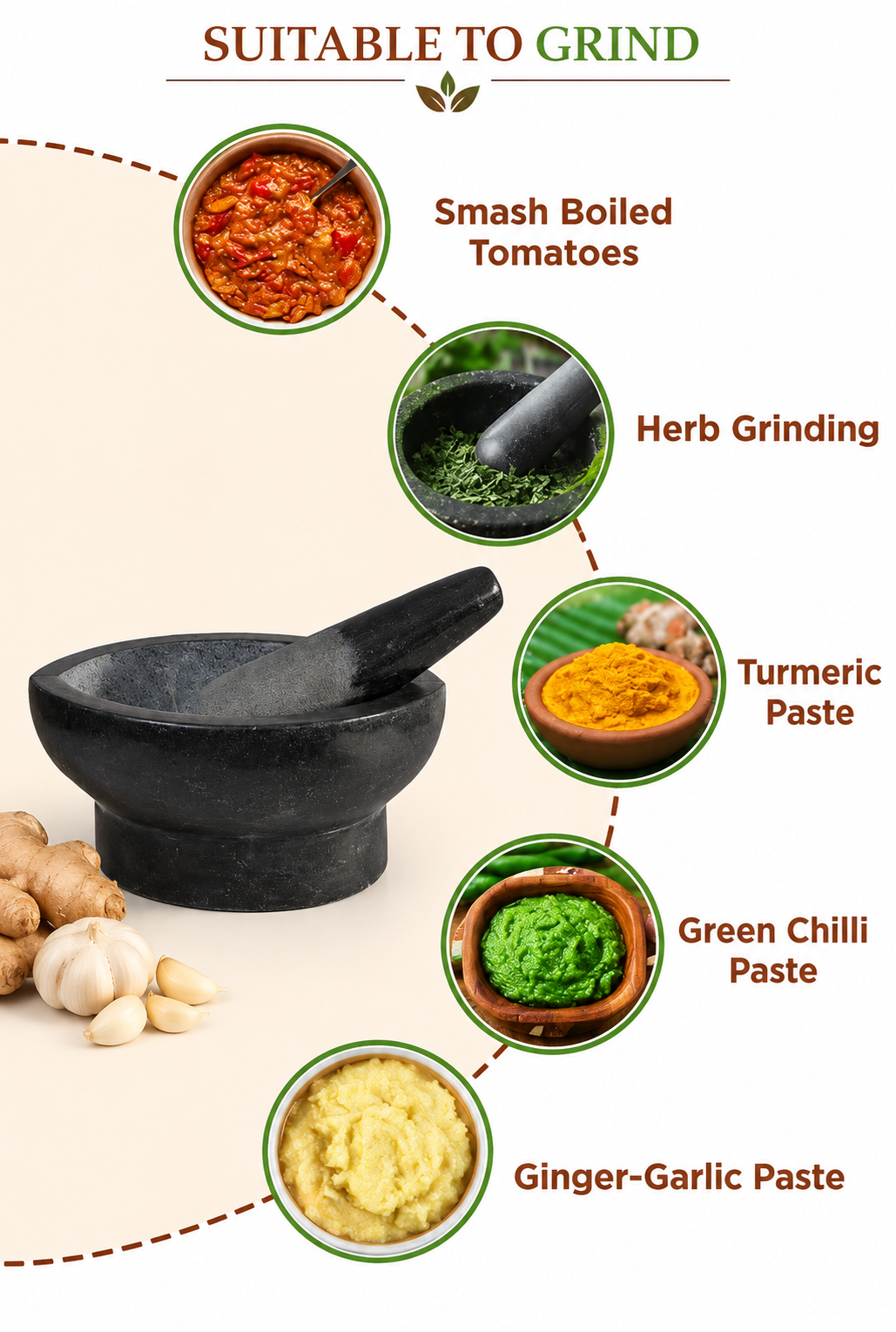 Granite Polished Kharal | Nanni Kalvam(நன்னி கல்வம்), Heavy Bottom with comfortable Pestle, 100% Safe, High-Quality Stone for Home & Kitchen
