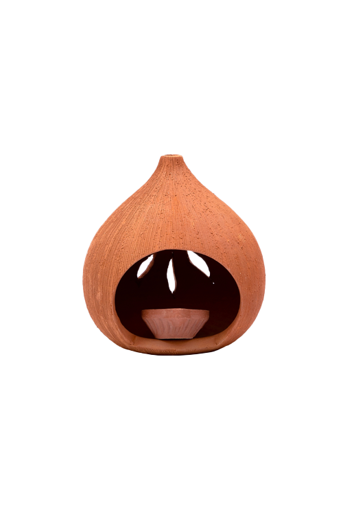 Terracotta Coconut Shape Diya, Traditional Handmade Lamp for Puja room (Height - 5 Inch)