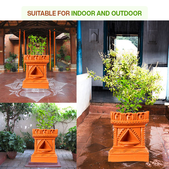 Terracotta  tulasi pot (brownB* H - 6.5 inch *8.5 inch)