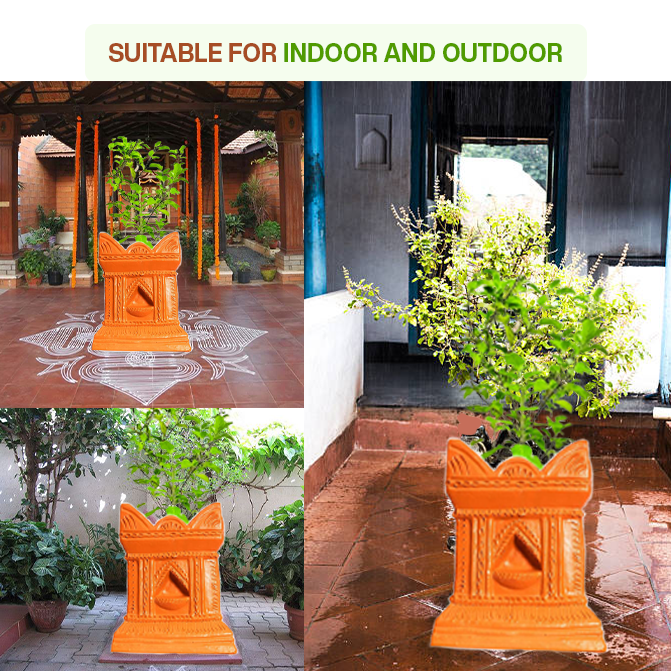 Terracotta Gardening Brindavan Tulsi Pot (B*H - 7*10 inch)