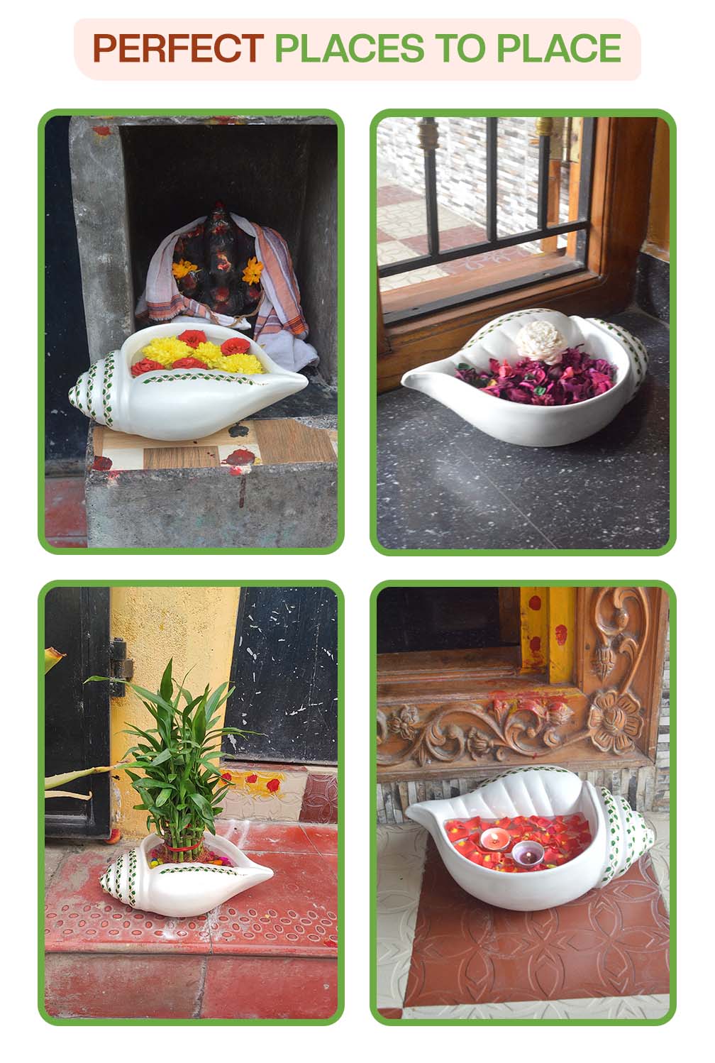 Terracotta Decorative Sangu Urli Bowl - Pearl White