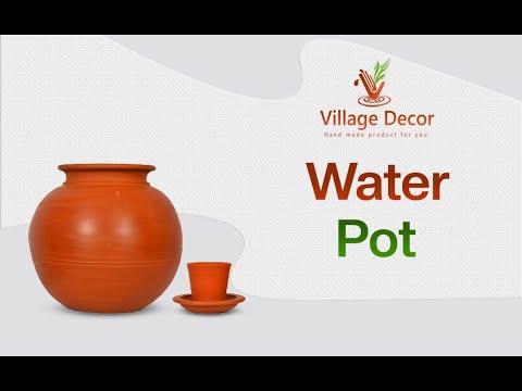 Village Decor Handmade Earthen Clay Water Pot with Lid and Glass (Capacity  6000 ml / 202 oz)