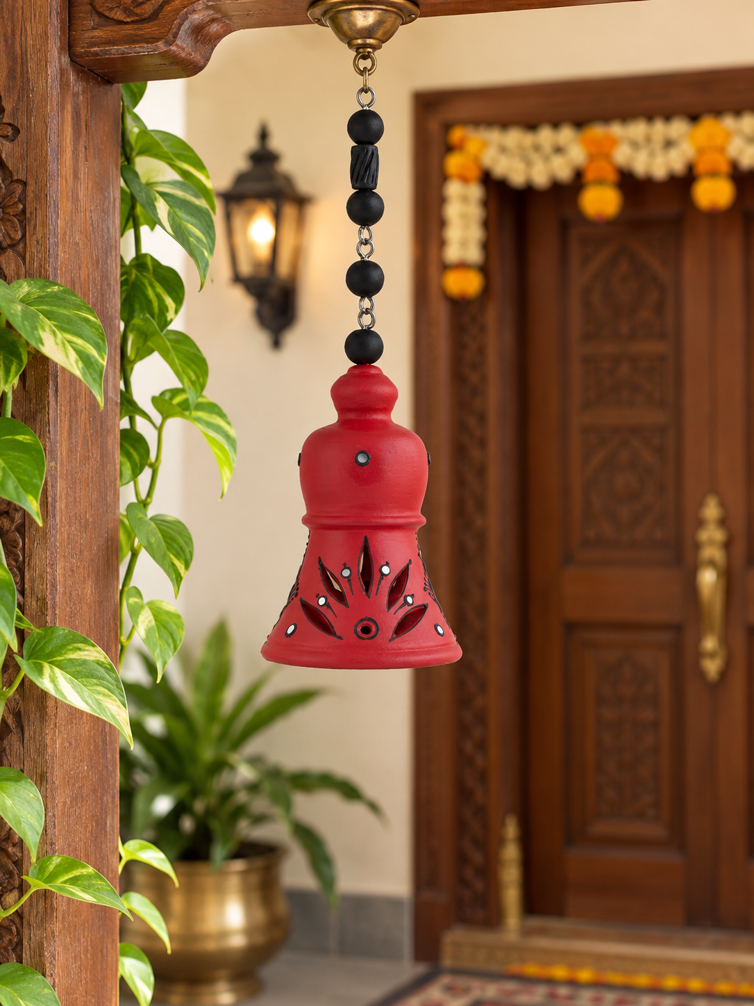 Terracotta Red color Hanging Bell for Home, Balcony, Garden & Patio | Traditional Clay Wind Chime – 11.8 inch