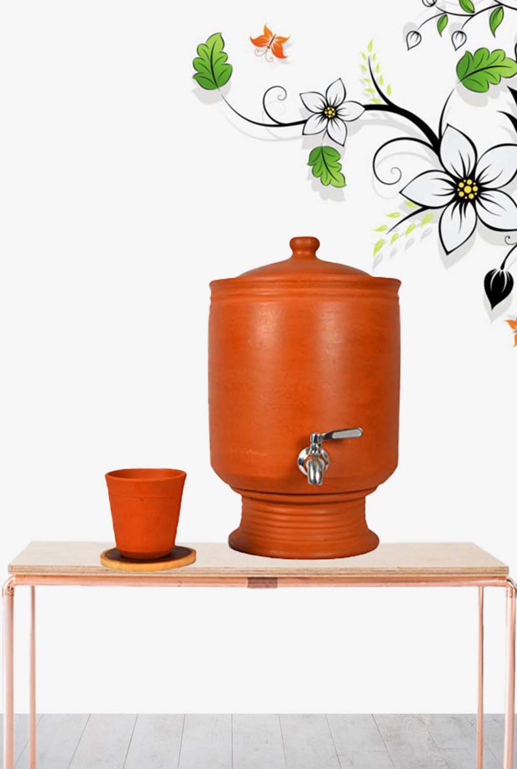 Village Decor Earthen Clay Water Pot with Lid & tap (Pre-seasoned) -7000 ml