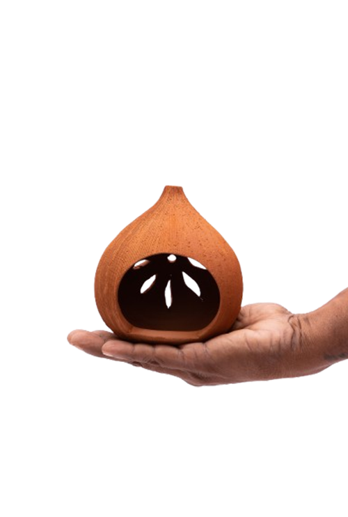 Terracotta Coconut Shape Diya, Traditional Handmade Lamp for Puja room (Height - 5 Inch)