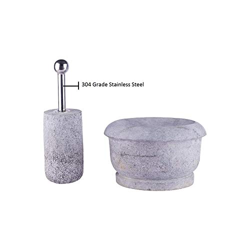 Black Stone Unpolished Attukal | Rubbu Rollu | Mortar & Pestle (B * H - 10* 6.5 inch)