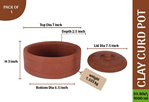 Earthen Clay Curd Pot / Dahi Pot with lid 1000 ML