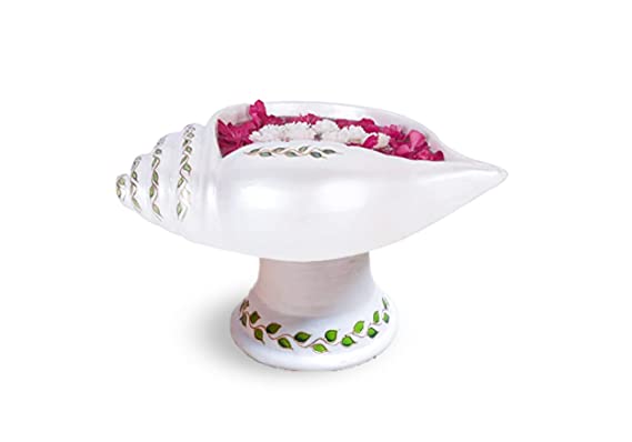 Terracotta Decorative Sangu urili with Stand - Pearl White