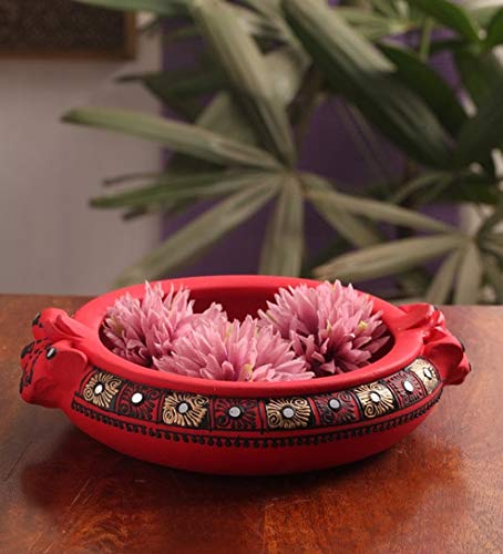 Terracotta Painted Decorative Flower Red Urli -9 inch