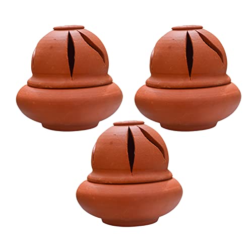 Earthen Clay Sambrani Holder with lid Pack-3
