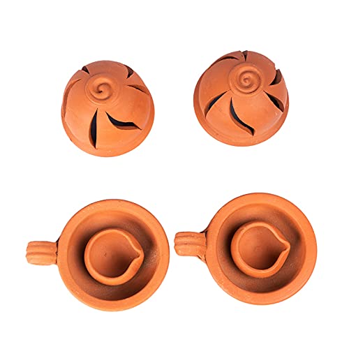 Earthen Clay  Diyas with Lid (2 Quantity)