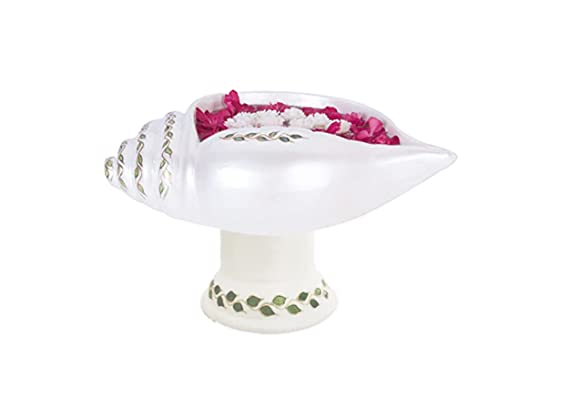 Terracotta Decorative Sangu urili with Stand - Pearl White