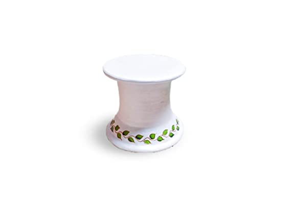 Terracotta Decorative Sangu urili with Stand - Pearl White