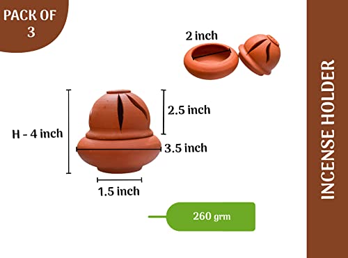 Earthen Clay Sambrani Holder with lid Pack-3