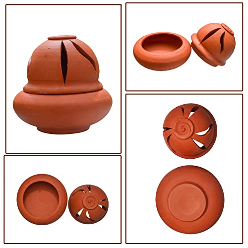 Earthen Clay Sambrani Holder with lid Pack-3