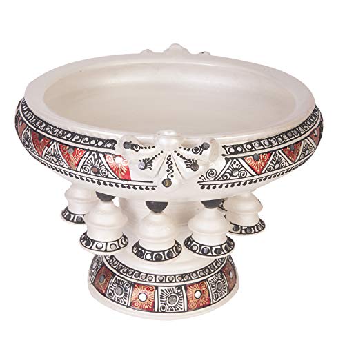 Terracotta Decorative Flower urli with stand White - 8.5inch