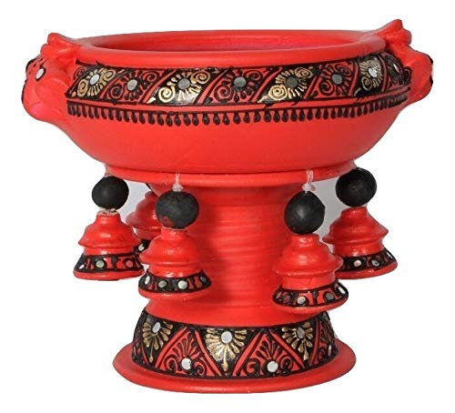 Terracotta Decorative Flower urli with stand Red - 6inch