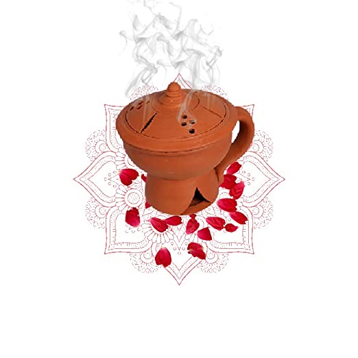 Earthen Clay Sambrani Holder with lid Incense Holder - Pack 1