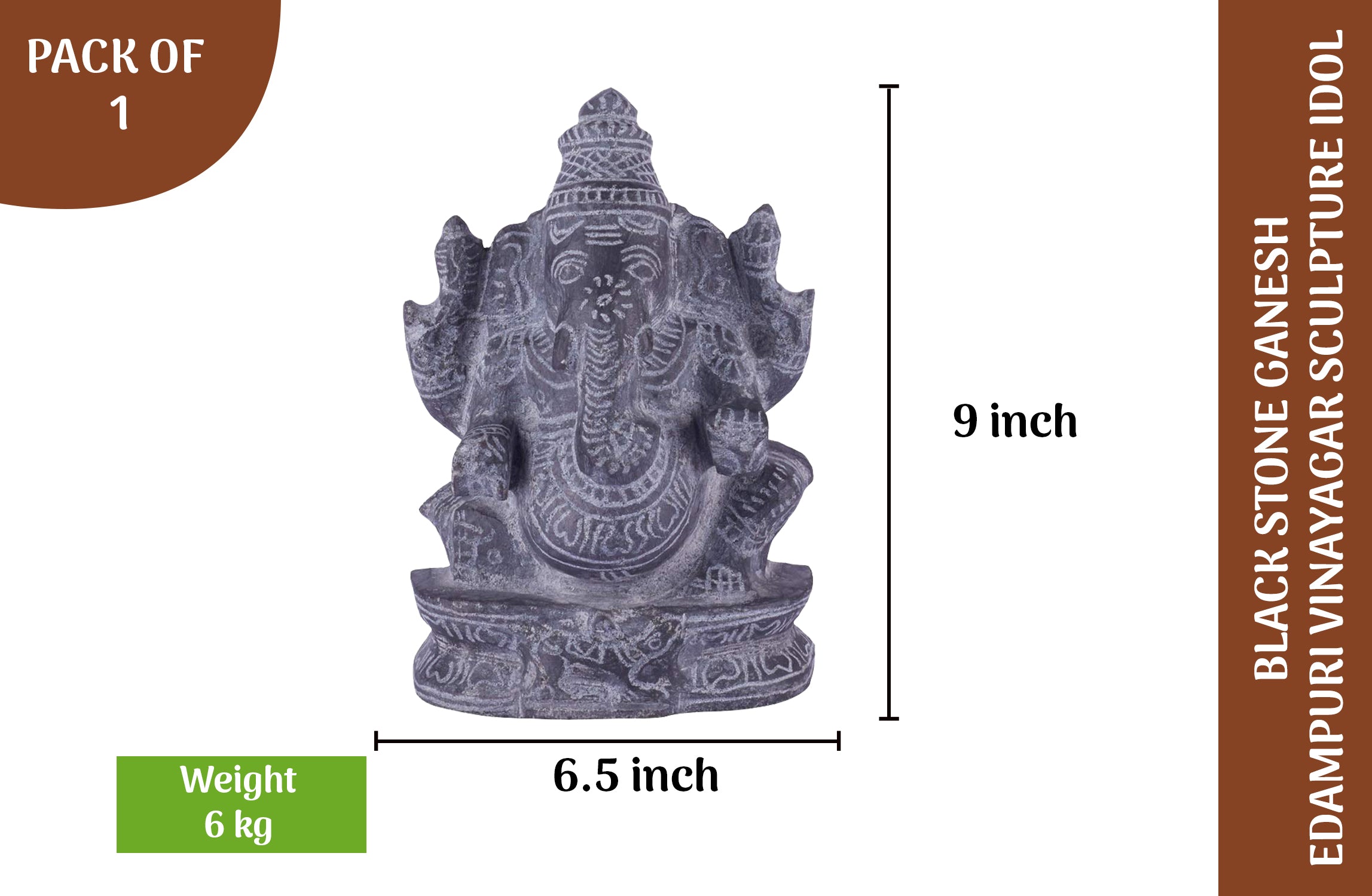 Black Stone  Idol Edampuri Vinayagar - 9 inch