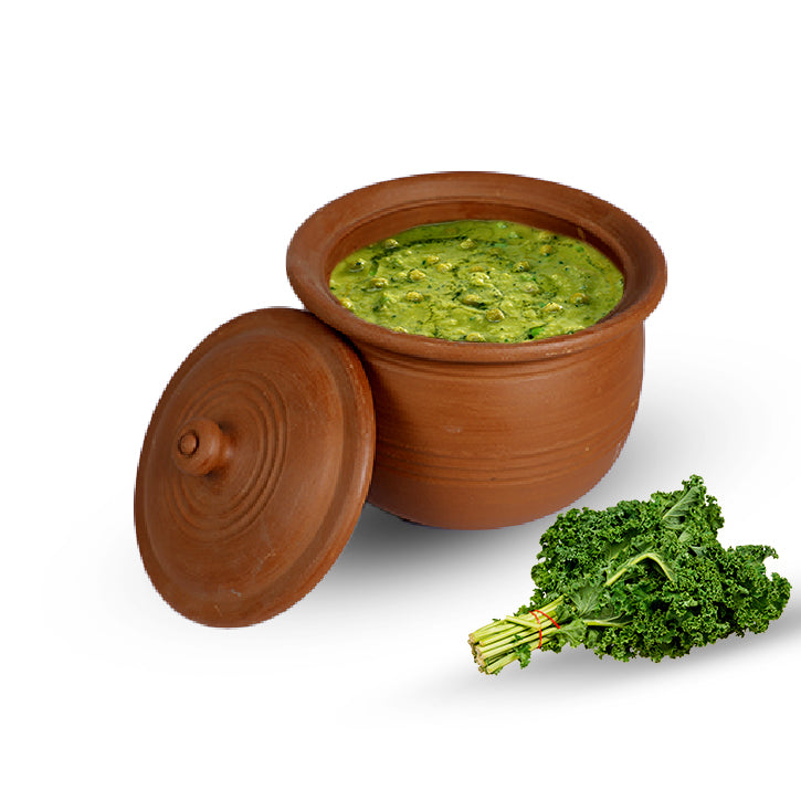 Village Decor Earthern Clay Keerai Chatti/ Spinach Pot with Lid - 2 litres