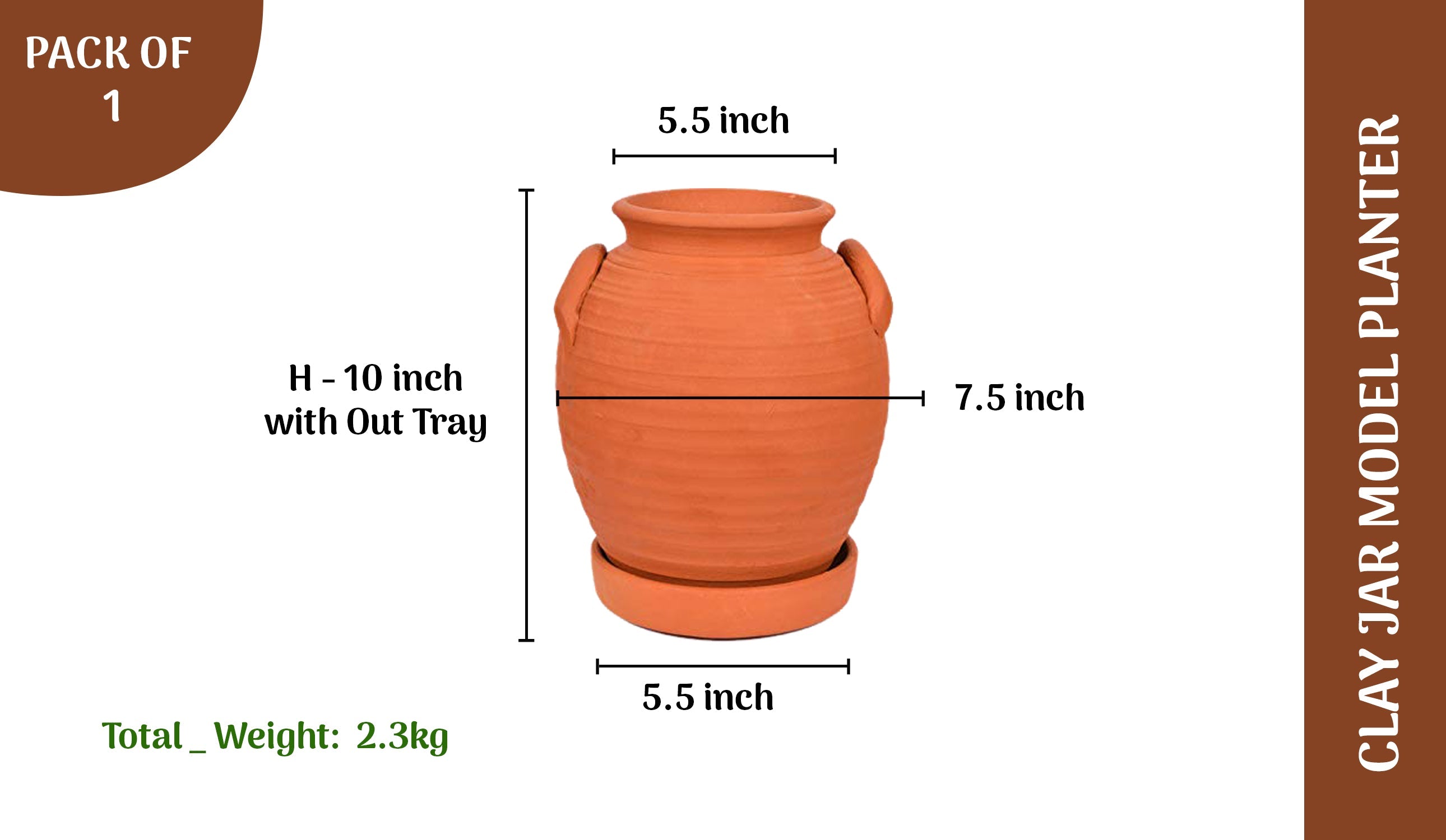 Terracotta Jar Model Planter with Bottom Tray   7.5 inch