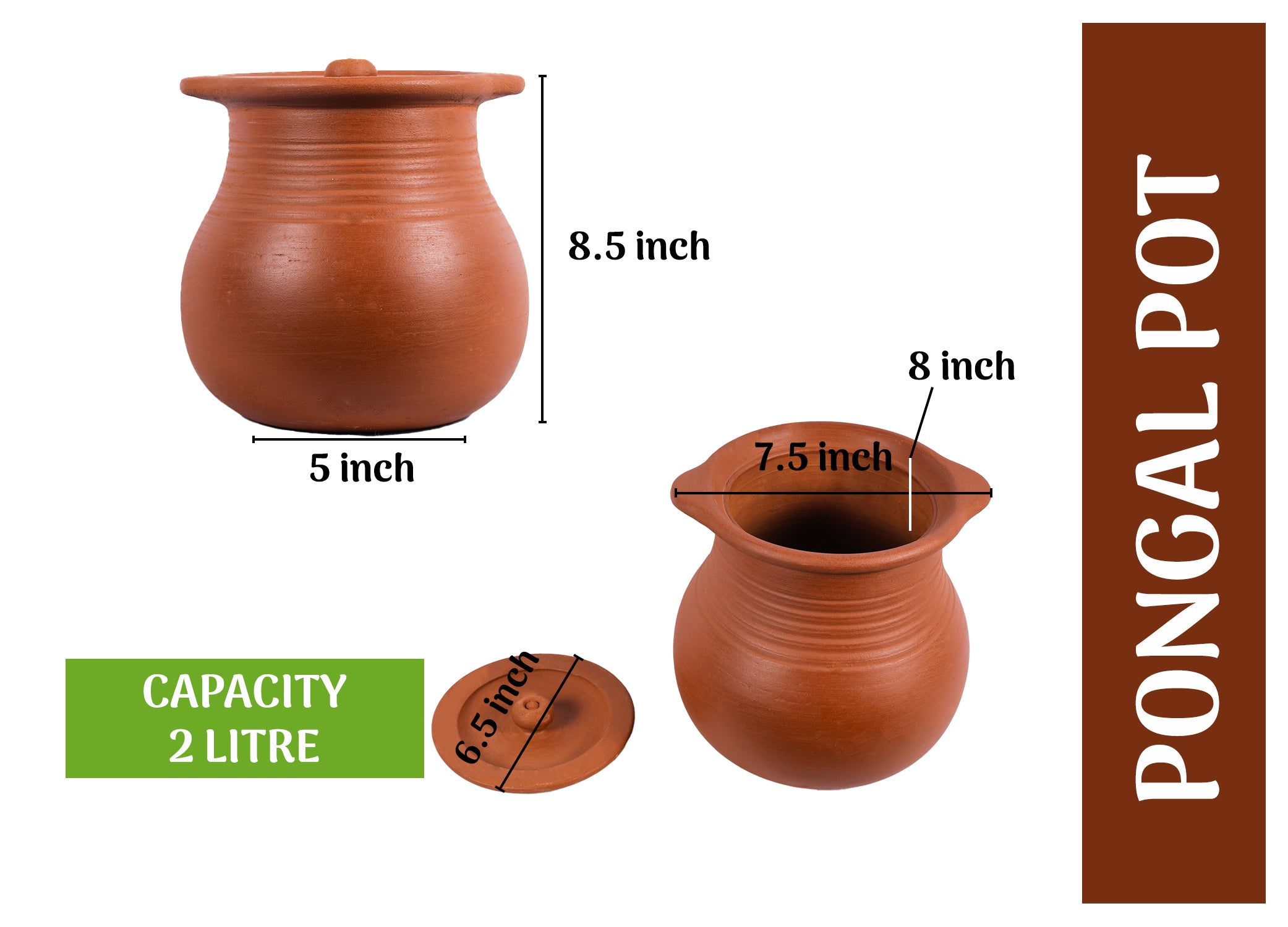 Village Decor Handmade Earthern Clay Pongal Pot - 2 Liter