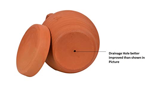 Base view of terracotta clay garden pot showing improved drainage hole and matching saucer, ideal for healthy plant growth and water flow.

