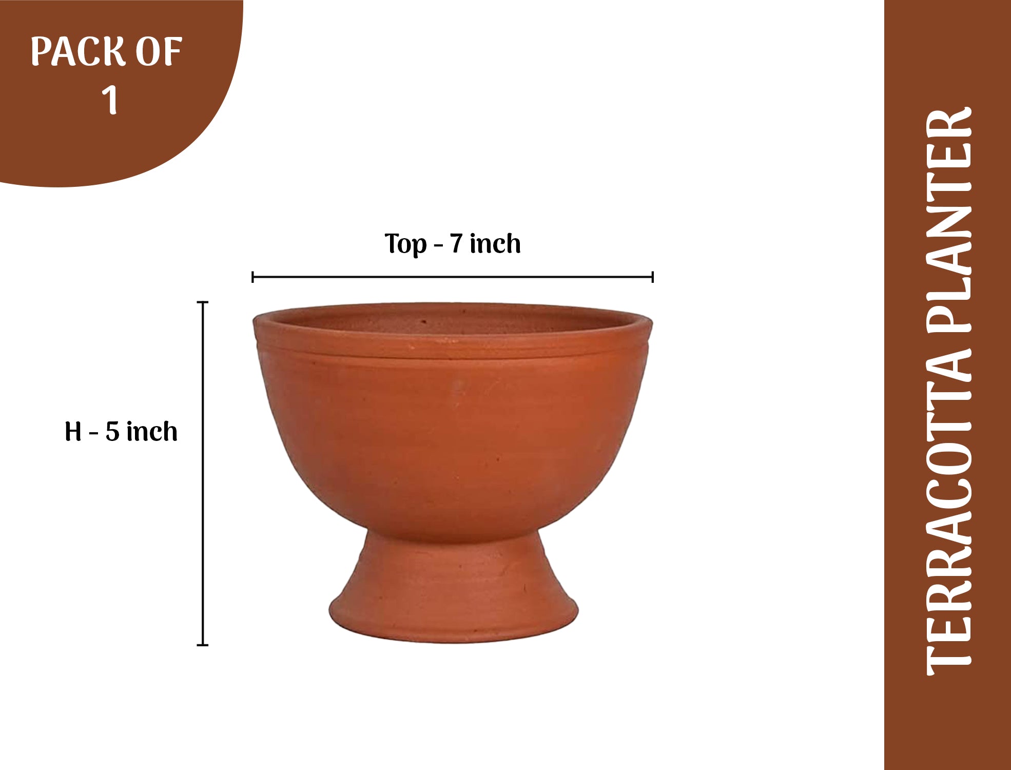 Terracotta Flower Pot showing easy to use design with dimension view and small size, ideal for indoor and outdoor plant lovers.
