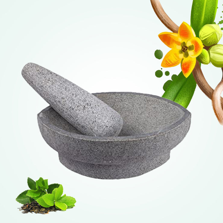 Handmade stone Kharal Kalvam with pestle, used for grinding herbs, spices, and ayurvedic medicine naturally.
