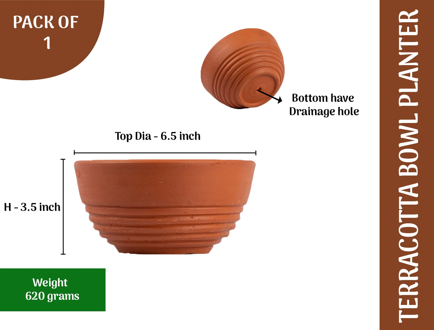 Terracotta  Bowl Planter Container - 6.5 inch (Dia)