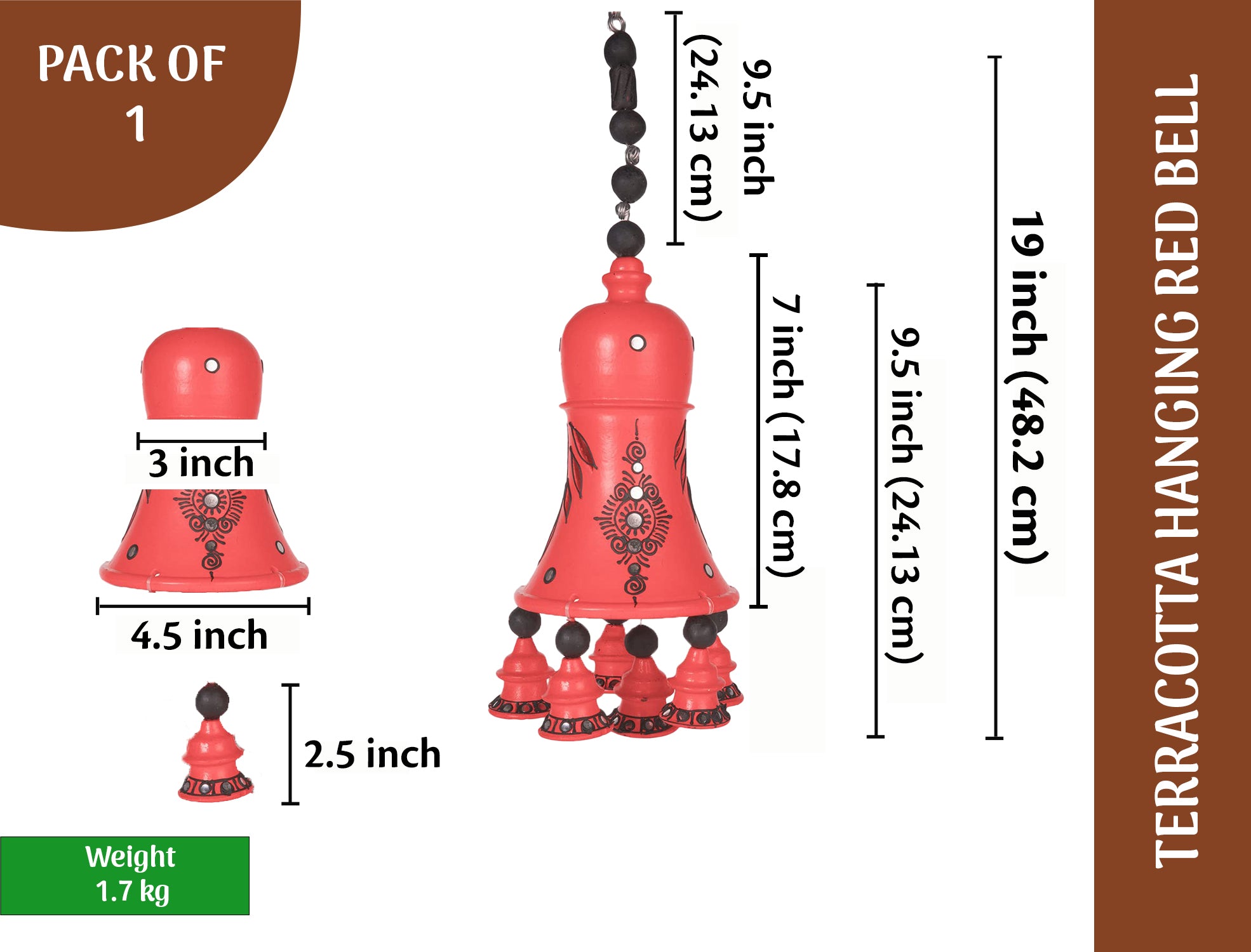 Terracotta Hanging Red Bell - 19 inch