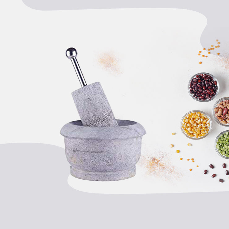 Black Stone Unpolished Attukal | Rubbu Rollu | Mortar & Pestle (B * H - 10* 6.5 inch)