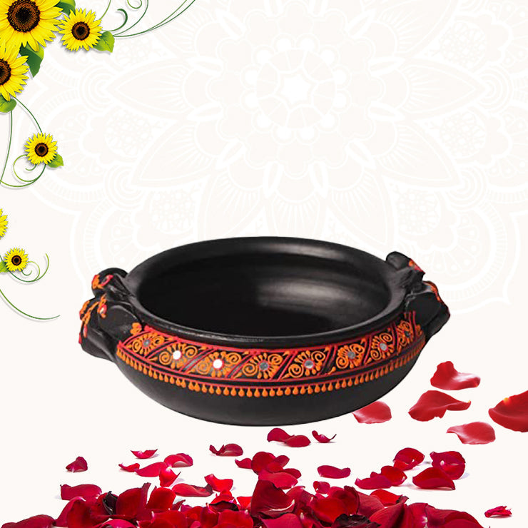 Terracotta Painted Decorative Flower Urli - 8.5 inch