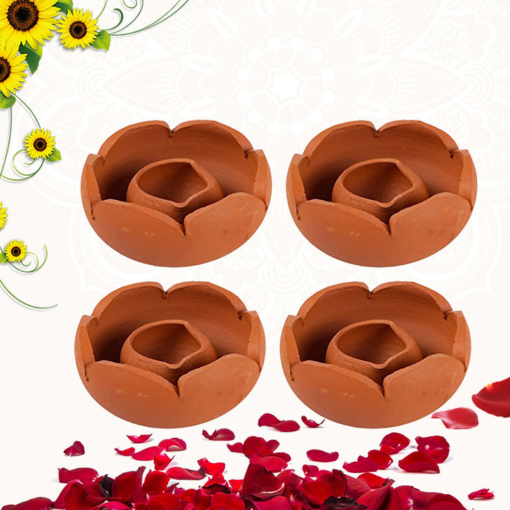 Earthen Clay Diyas Lotus lamp - 4 Qty