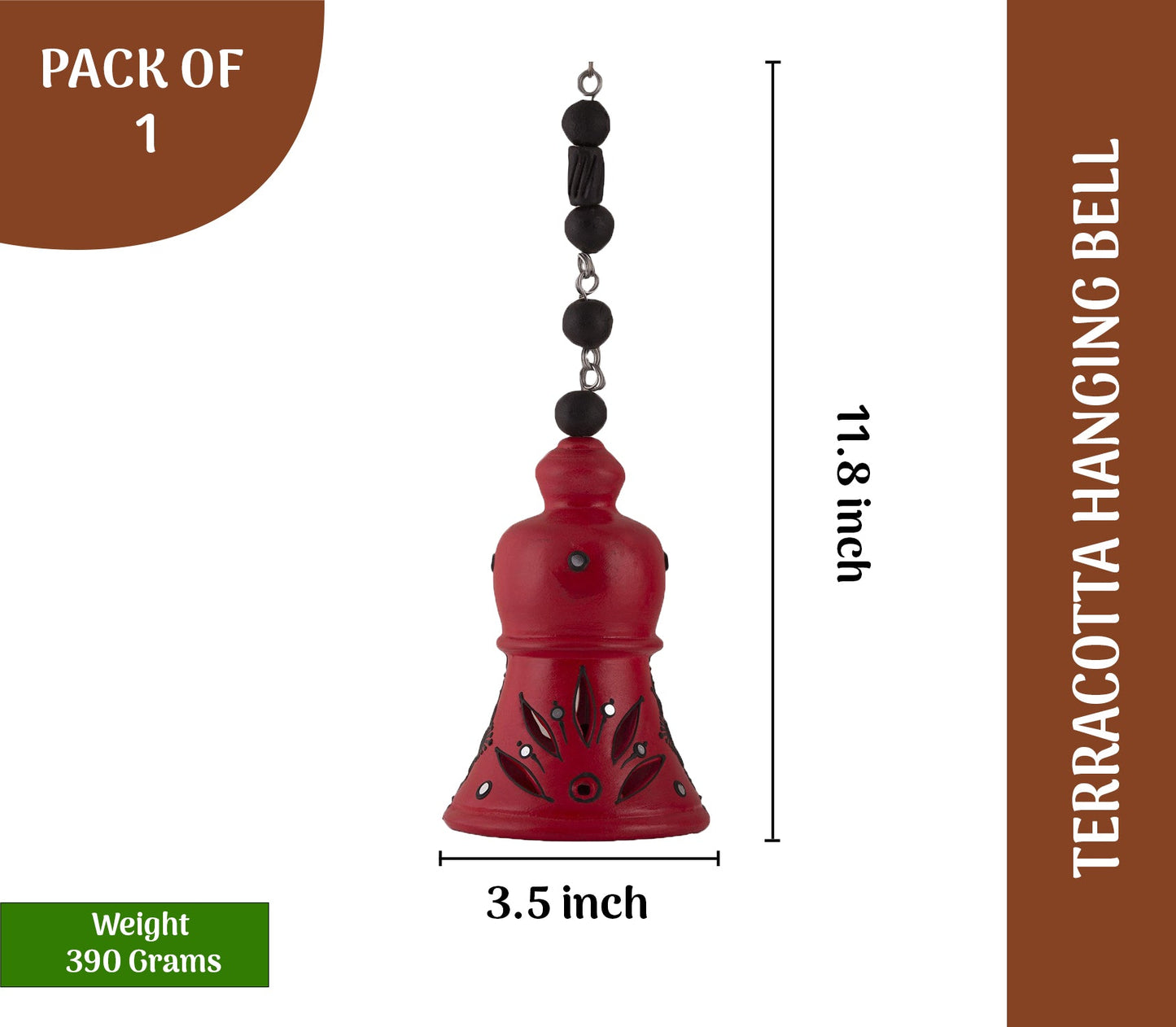 Terracotta Decorative Hanging Red Bell - 11.8 inch